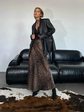 Firerie Women's Elegant Leopard Print High Waist Satin Skirt